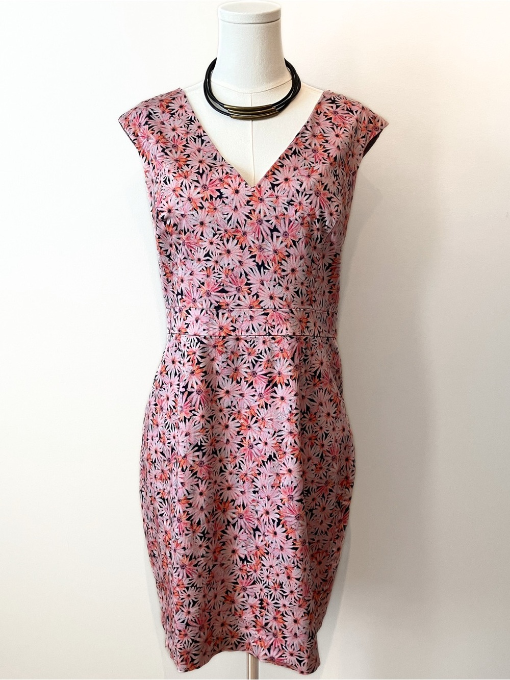French Connection Pink Floral V-Neck Sheath Dress